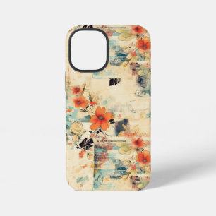 Funda Para iPhone 12 Mini Efímera floral azul naranja antigua desvanecida