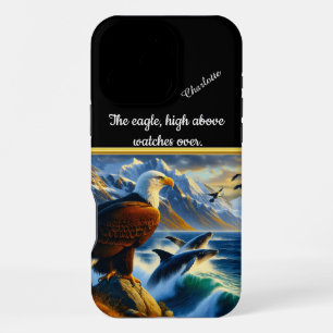 Funda Para iPhone 16 Pro Max El águila observa a las ballenas saltar al atardec