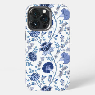 Funda Para iPhone 13 Pro El azul del gran patrón de flores jacobeas en blan