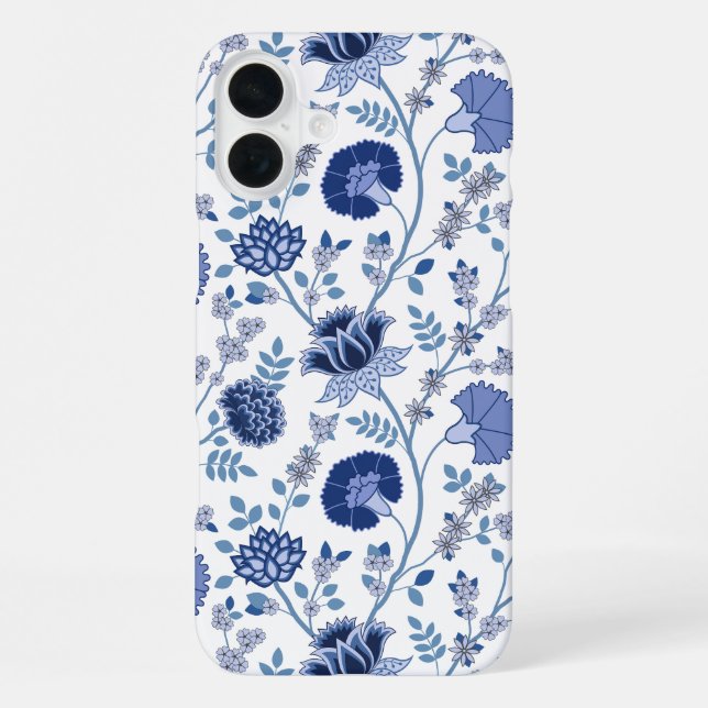 Funda Para iPhone El azul del gran patrón de flores jacobeas en blan (Reverso )
