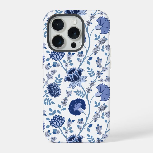 Funda Para iPhone El azul del gran patrón de flores jacobeas en blan (Reverso )