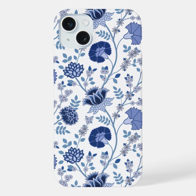 Funda Para iPhone El azul del gran patrón de flores jacobeas en blan (Reverso )