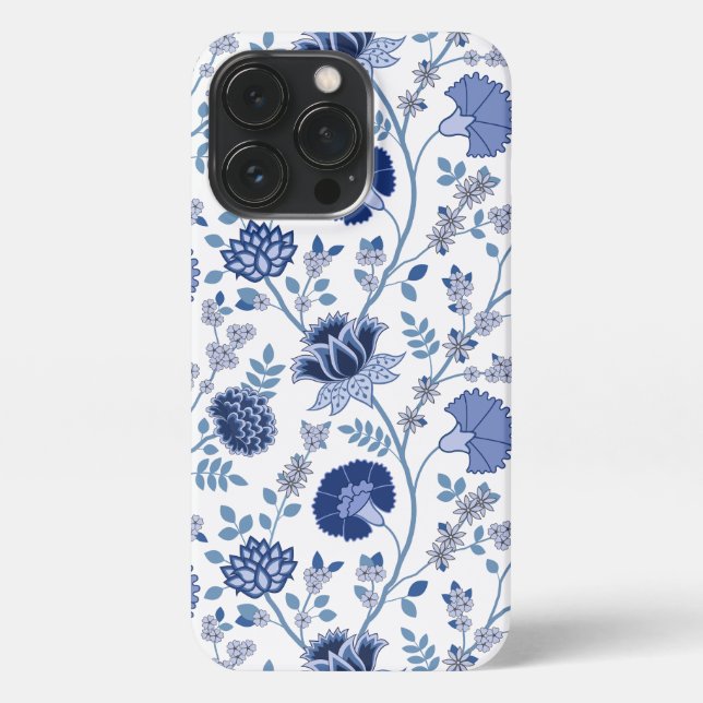 Funda Para iPhone El azul del gran patrón de flores jacobeas en blan (Reverso)