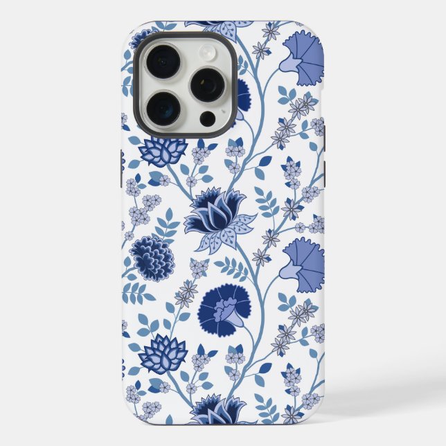 Funda Para iPhone El azul del gran patrón de flores jacobeas en blan (Reverso )