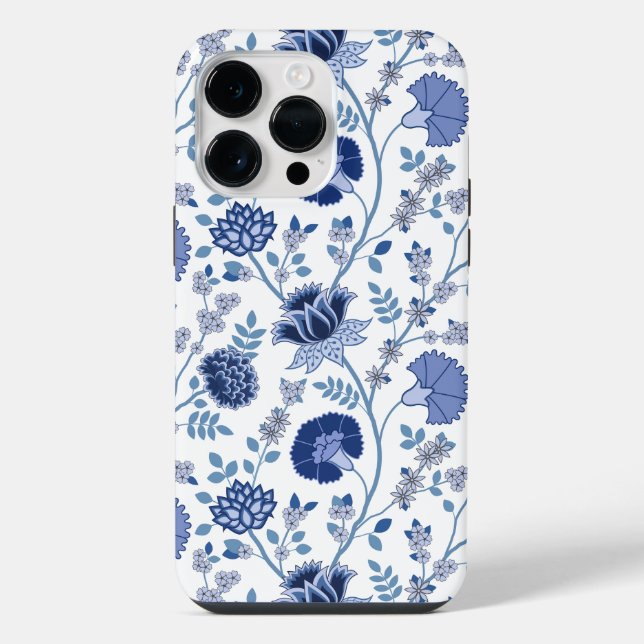 Funda Para iPhone El azul del gran patrón de flores jacobeas en blan (Reverso )