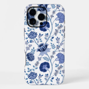 Funda Para iPhone 16 Pro Max El azul del gran patrón de flores jacobeas en blan