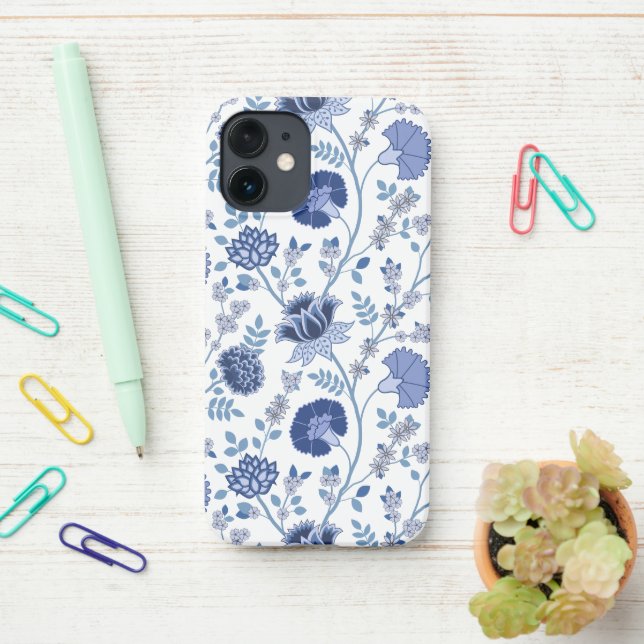 Funda Para iPhone El azul del gran patrón de flores jacobeas en blan (En el escritorio)