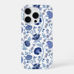 Funda Para iPhone 16 Pro El azul del gran patrón de flores jacobeas en blan