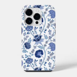 Funda Para iPhone 14 Pro El azul del gran patrón de flores jacobeas en blan