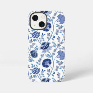 Funda Para iPhone 13 Mini El azul del gran patrón de flores jacobeas en blan