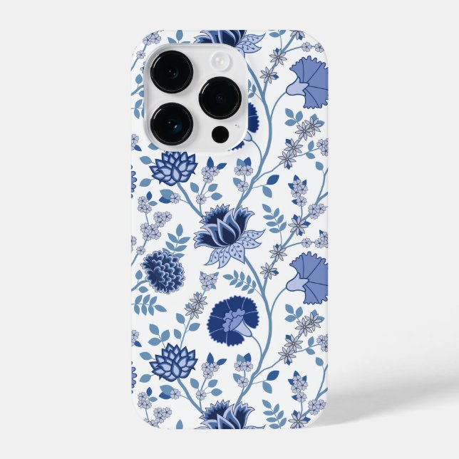 Funda Para iPhone El azul del gran patrón de flores jacobeas en blan (Reverso )