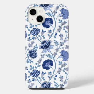 Funda Para iPhone 14 Plus El azul del gran patrón de flores jacobeas en blan