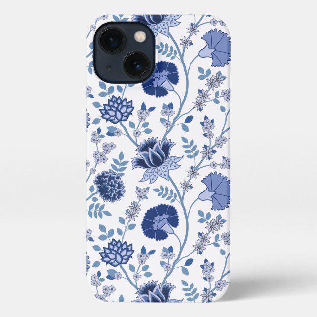 Funda Para iPhone El azul del gran patrón de flores jacobeas en blan (Reverso )