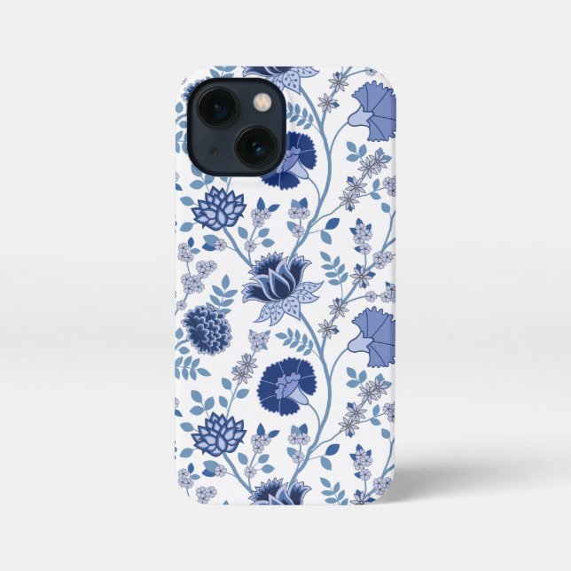 Funda Para iPhone El azul del gran patrón de flores jacobeas en blan (Reverso )