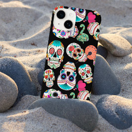 Funda Para iPhone 14 El brillante patrón de cráneos de azúcar en negro