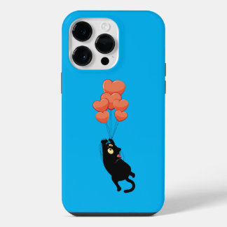 Funda Para iPhone 14 Pro Max El gato negro vuela en los corazones