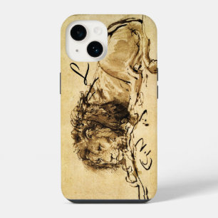 Funda Para iPhone 14 EL LEÓN DEL CAPE ACOSTADO, Sepia ,Monograma Negro