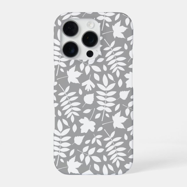 Funda Para iPhone El patrón de las hojas caídas en blanco sobre gris (Reverso)