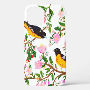 Funda Para iPhone 12 El patrón es con pájaros y flores. Es creativo