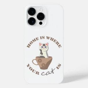 Funda Para iPhone 14 Pro Max El texto divertido en casa es donde su gato está e