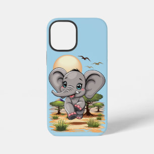 Funda Para iPhone 12 Mini Elefante Bebé Saltando Feliz en la Sabana Africana