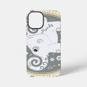 Funda Para iPhone 12 Mini Elefante Floral Gris Amarillo Blanco