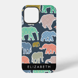 Funda Para iPhone 12 Pro Elefantes Coloridos, Patrón de Elefantes, Tu Nombr
