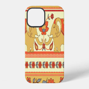 Funda Para iPhone 12 elefantes étnicos, flores, patrón sin fisuras.