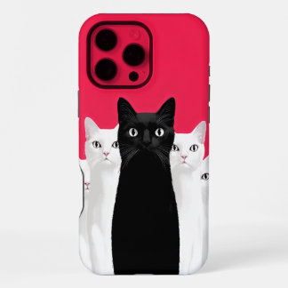 Funda Para iPhone 16 Pro Max Elegancia Destacada: Gato Negro entre Gatos Blanco