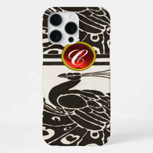 FUNDA PARA iPhone 16 PRO MAX ELEGANT BLACK BLANCO PAVO REAL ROJO RUBÍ GEM MONOG