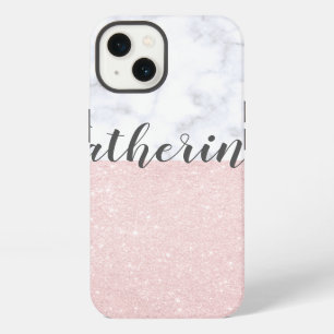 Elegant girly rose gold glitter & white marble