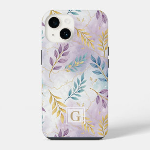 Funda Para iPhone 14 Elegant Gold Botanical Marble Mongram