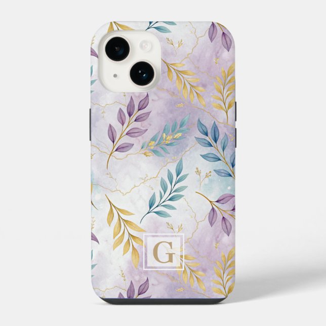 Funda Para iPhone Elegant Gold Botanical Marble Mongram (Reverso )