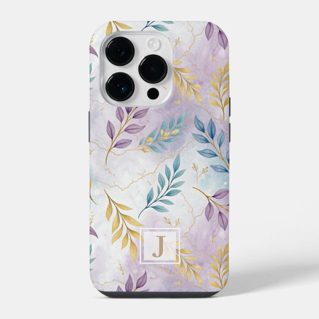 Funda Para iPhone Elegant Gold Botanical Marble Mongram (Reverso )