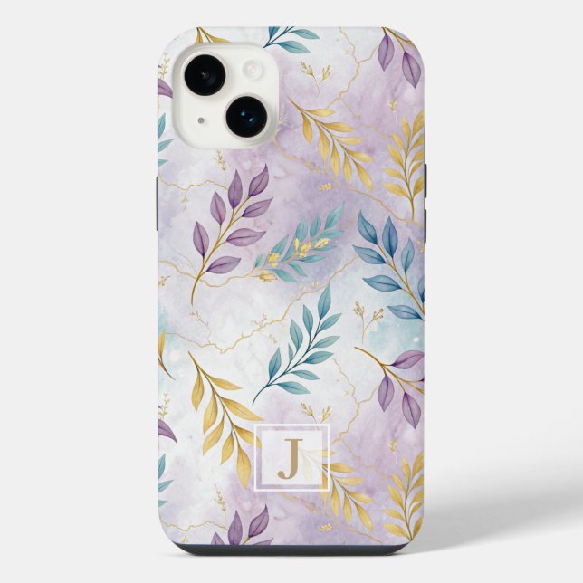 Funda Para iPhone Elegant Gold Botanical Marble Mongram (Reverso)