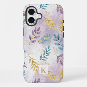 Funda Para iPhone 16 Plus Elegant Gold Botanical Marble Mongram