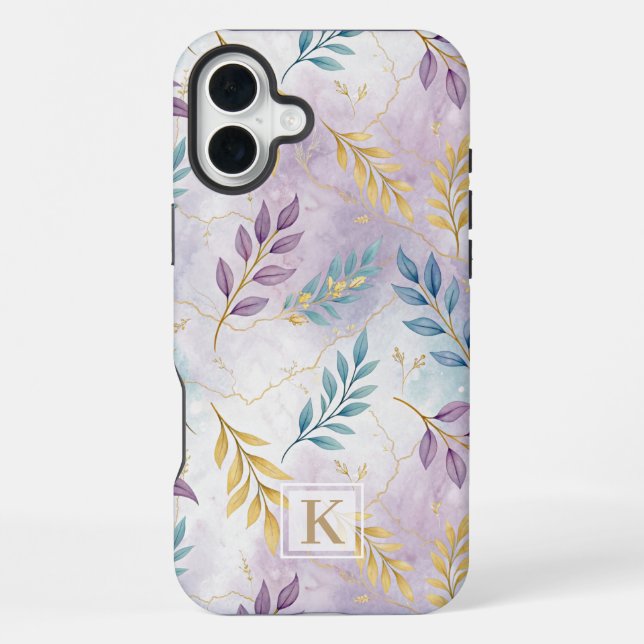 Funda Para iPhone Elegant Gold Botanical Marble Mongram (Reverso )