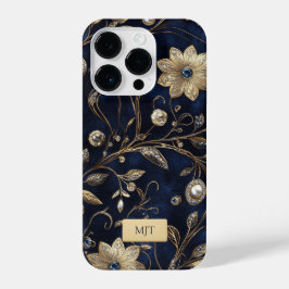 Funda Para iPhone 14 Pro Elegant Navy Gold Floral Phone Case