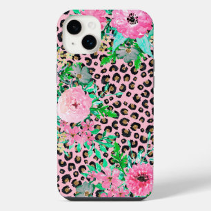 Funda Para iPhone 14 Plus Elegant Pink Leopard Print and Floral Design