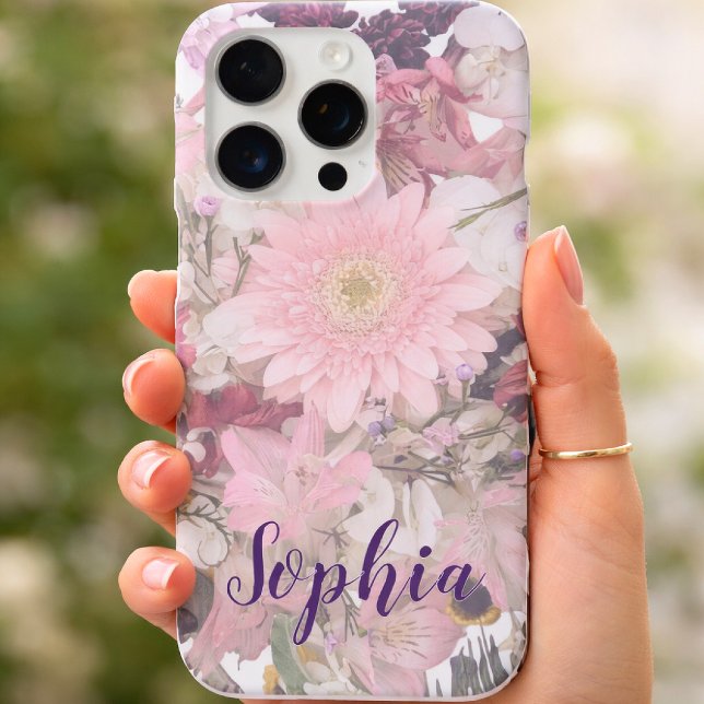 Funda Para iPhone Elegant Script Font Custom Name Soft Floral  (Elegant Soft Pink Blush Floral Custom iPhone Case)