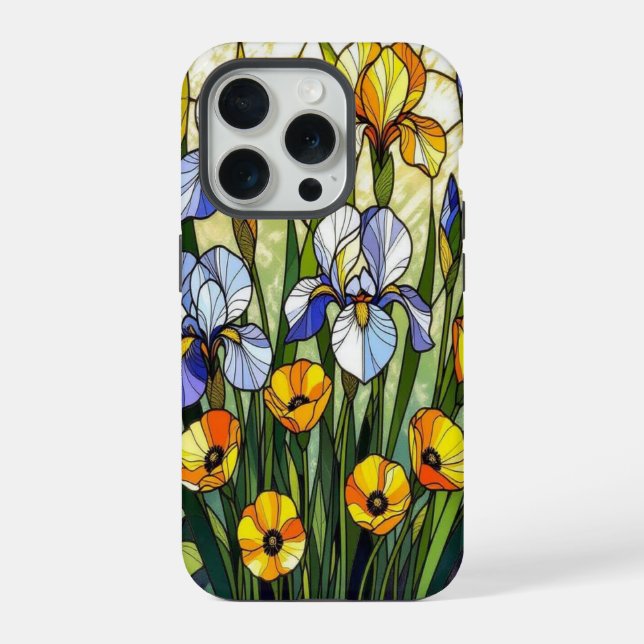 Funda Para iPhone Elegant Wildflower irises buttercup stained Glass (Reverso )