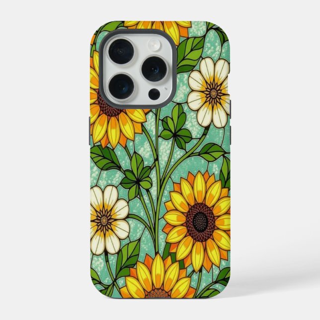 Funda Para iPhone Elegant Wildflower sunflowers clover stained Glass (Reverso )