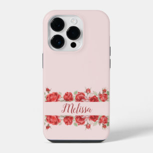 Funda Para iPhone 14 Pro Elegante acuarela de rosa minimal Personaliza nomb