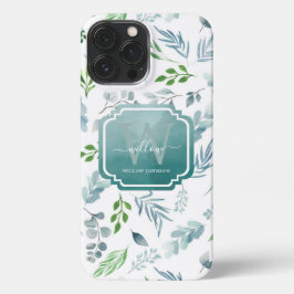 Funda Para iPhone 13 Pro Max Elegante acuarela Hojas Botánicas Monograma