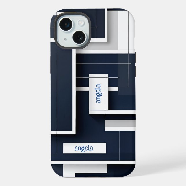 Funda Para iPhone Elegante azul marino abstracto geométrico moderno (Reverso )