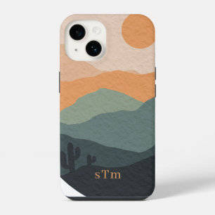 Funda Para iPhone 14 Elegante Boho Terroso Abstracto Paisaje del Desier