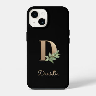 Funda Para iPhone 14 Elegante carta de oro de monograma botánico D