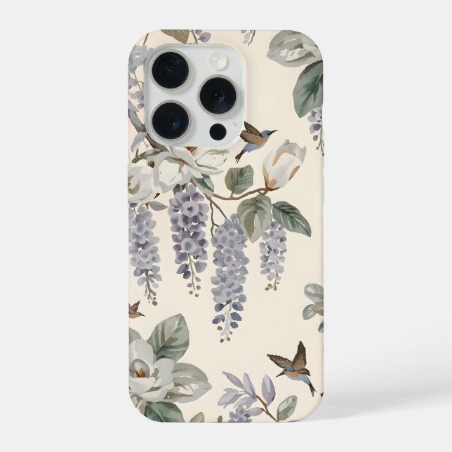 Funda Para iPhone Elegante Chinoiserie de Flores y Aves (Reverso )
