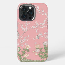Elegante con flor de pájaro de Chinoiserie rosa