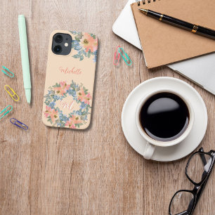 Funda Para iPhone 12 Mini Elegante Corona Floral de Melocotón Moderna Monogr